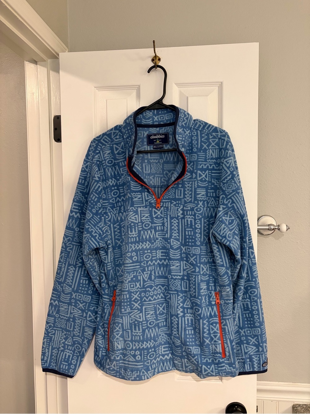 Chubbies The Sketch Blue Geometric Aztec Fleece Quarter Zip Pullover XL